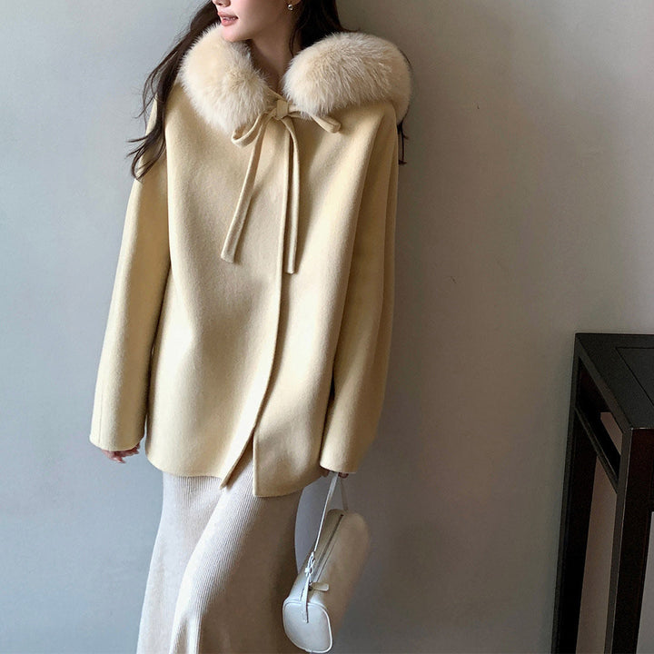 Women Elegant and Warm Transitional Jacket with Fur Trimmed Collar