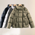 Women Short Boxy Puffer Jacket with High Stand Collar and Raglan Sleeves