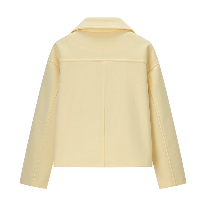 Women Short Oversize Wool Blend Double-Breasted with Wide Lapel