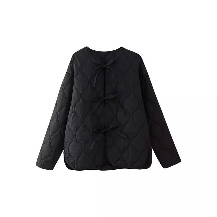 Women geometric quilted oversized liner jacket without collar