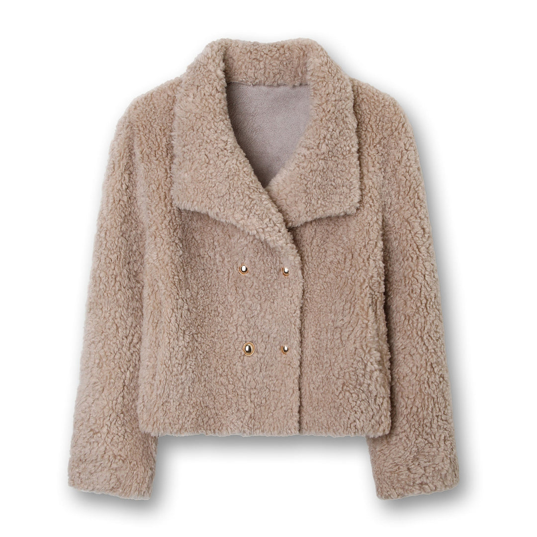 Women Short Cut Teddy Fur Jacket with Double Button Placket