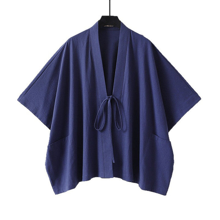 Women Oversize Kimono Cardigan with Tie and Patch Pockets