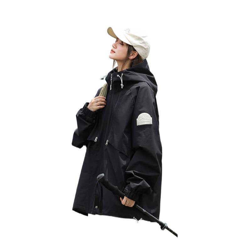 Women Lightweight Water-Repellent Oversized Functional Outdoor Jacket with Hood