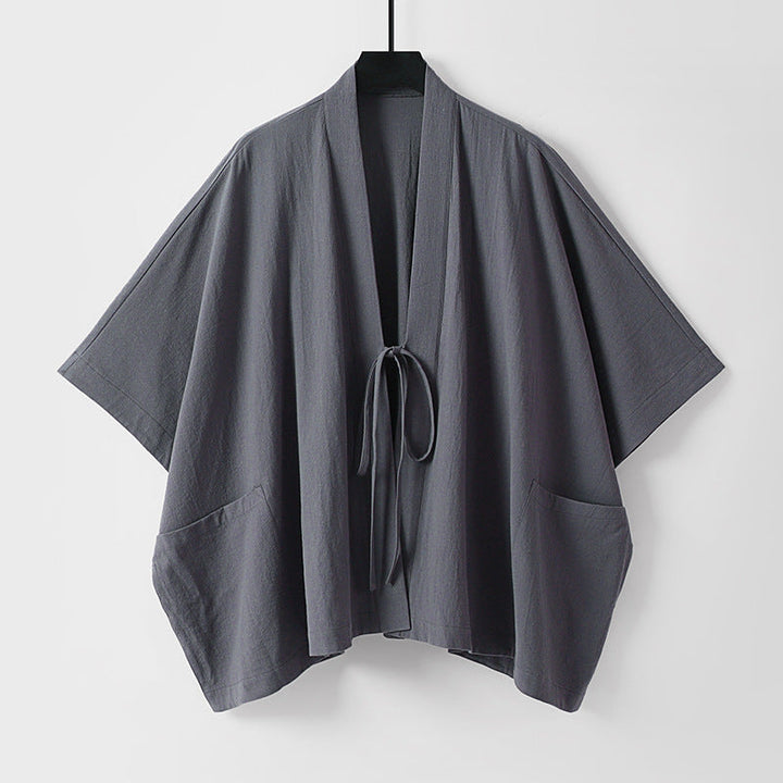 Women Oversize Kimono Cardigan with Tie and Patch Pockets