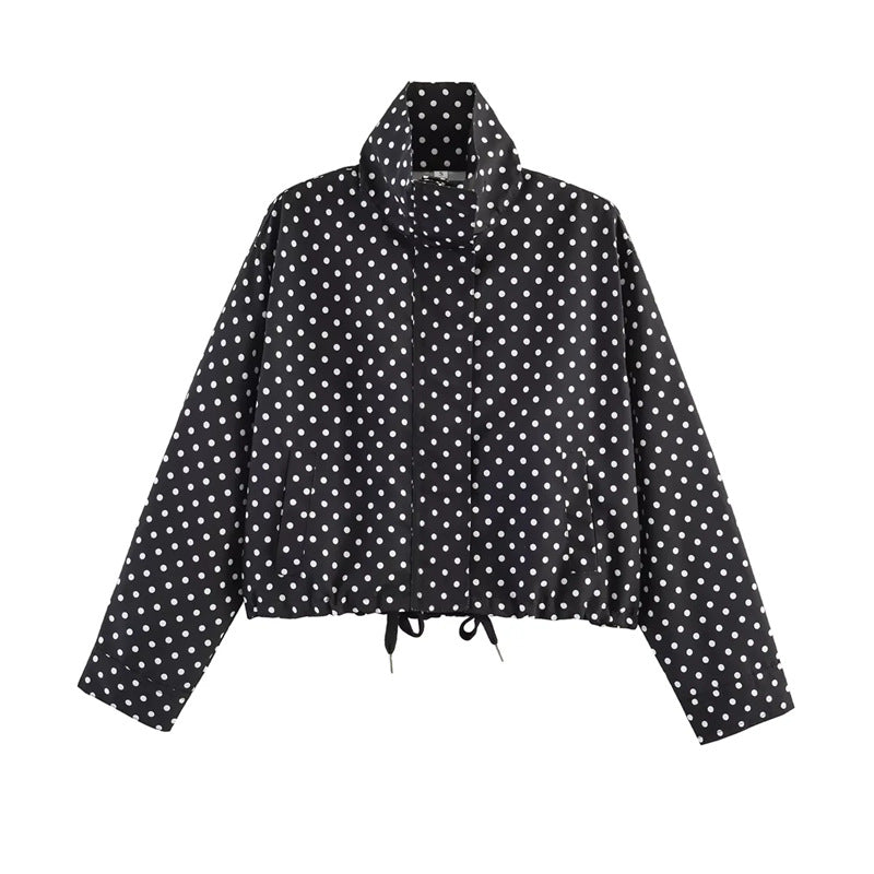 Ladies Short Points Utility Jacket with Stand-Up Collar and Drawstring