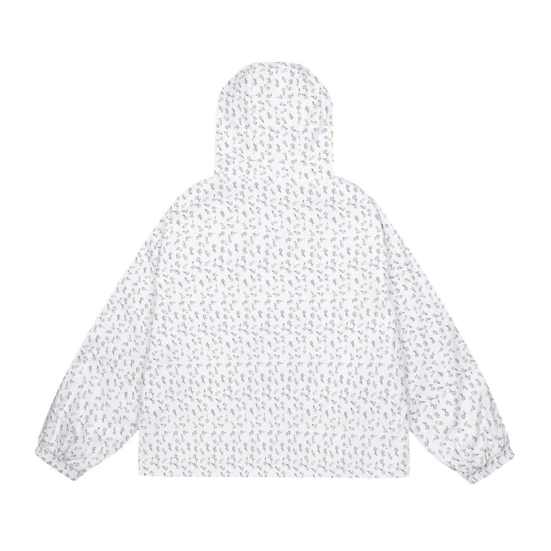 Women’s lightweight hooded jacket with floral allover print and elastic cuffs