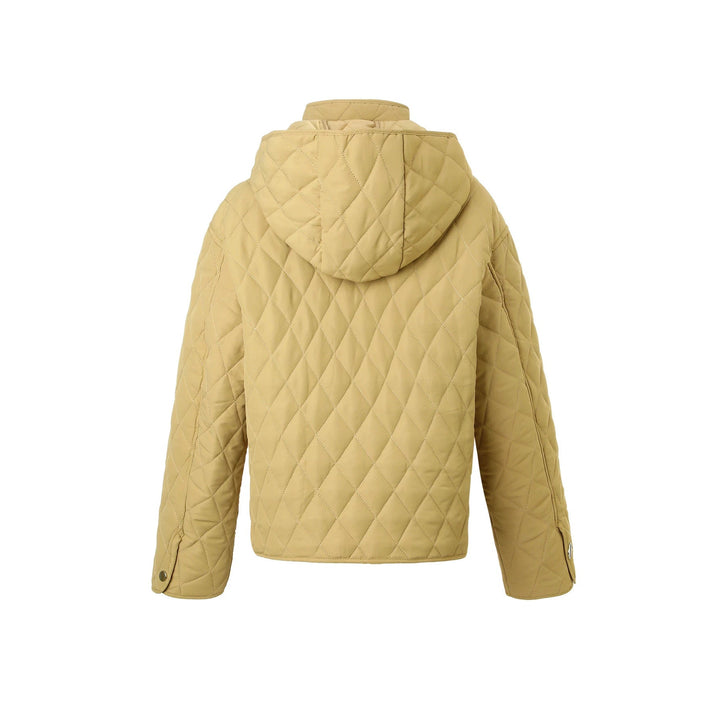 Women’s quilted jacket with hood, quilted diamond structure and flap pockets