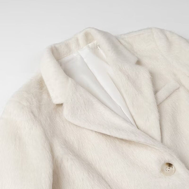Women Padded Oversized Blazer Coat with Lapel Collar and Patch Pockets