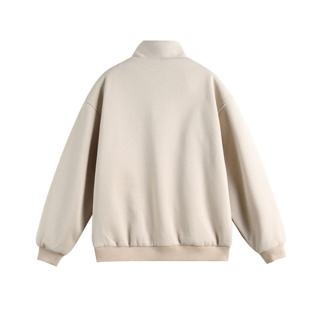 Women Lightweight Stand Collar Jacket with Folk Embroidery Appliqués and Ribbed Cuffs