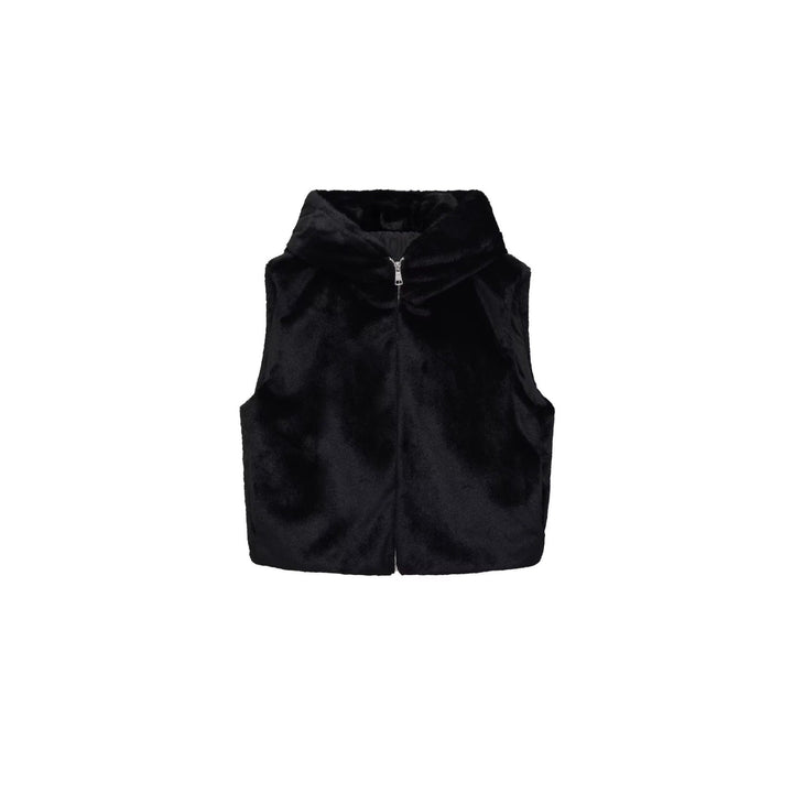 Women’s sleeveless teddy vest with hood and zip