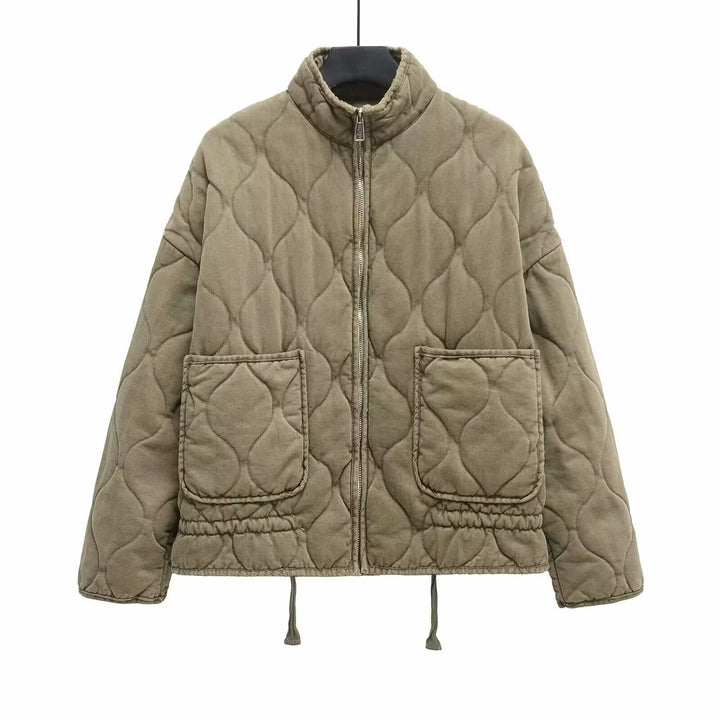 Women’s quilted jacket with stand-up collar, cushion quilting and drawstring