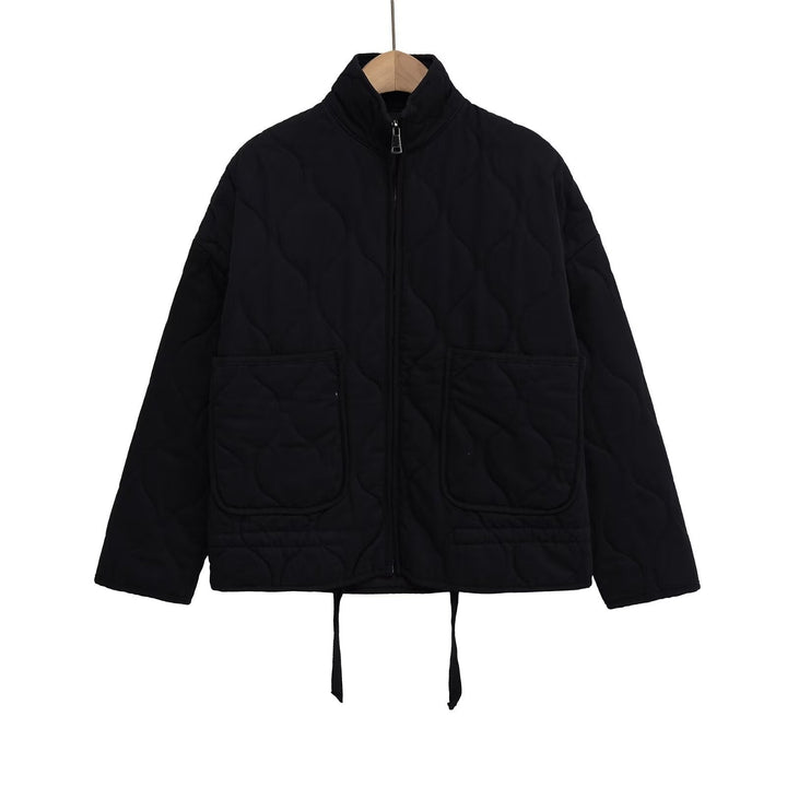 Women’s quilted jacket with stand-up collar, cushion quilting and drawstring