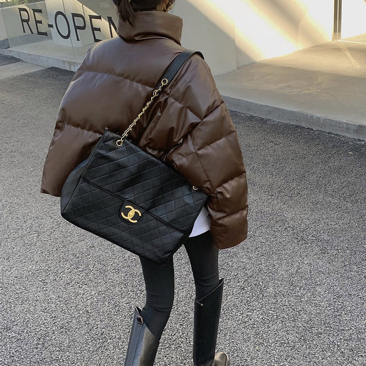 Women Fashionable Leather Down Jacket