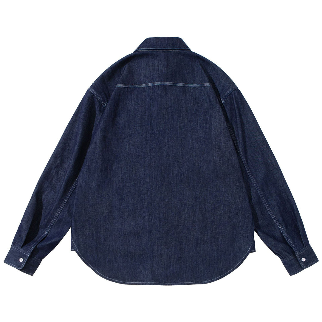 Unisex Oversized-Denim-Shirt Jacket with Overlay Chest Pockets