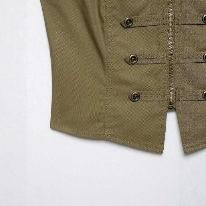 Ladies Tailored Canvas Vest with Front Zip and Decorative Button Ribbons