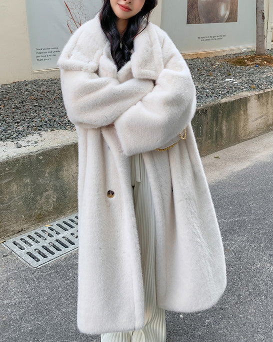 collars Double Breasted faux mink Fur long coat