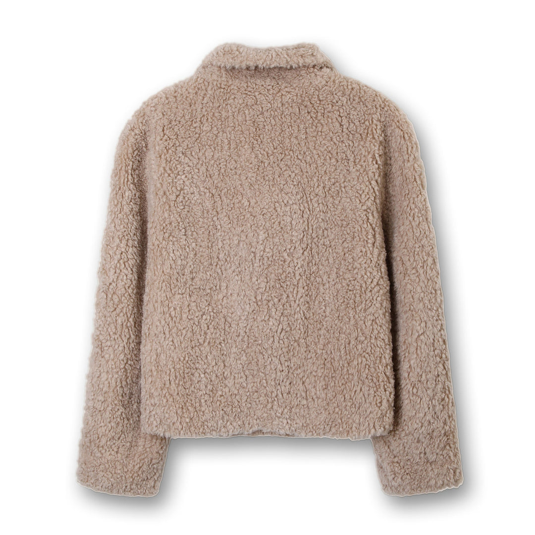 Women Short Cut Teddy Fur Jacket with Double Button Placket