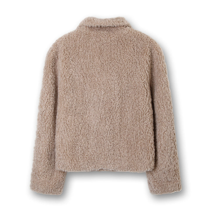 Women Short Cut Teddy Fur Jacket with Double Button Placket