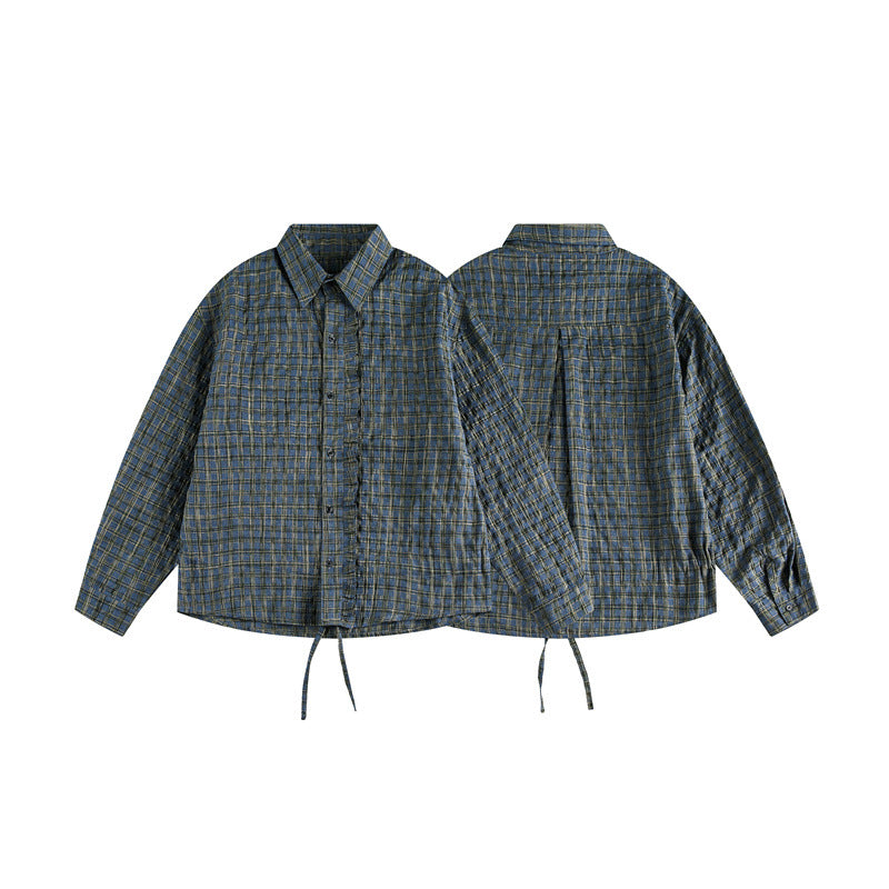 Unisex Checked Overshirt with Drawstring Hem and Concealed Button Placket
