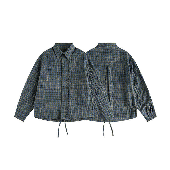 Unisex Checked Overshirt with Drawstring Hem and Concealed Button Placket