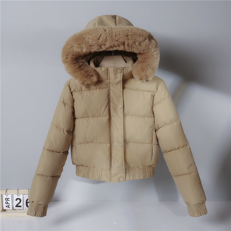 Women nan short cut thermal quilted jacket with removable faux fur hood and ribbed cuffs