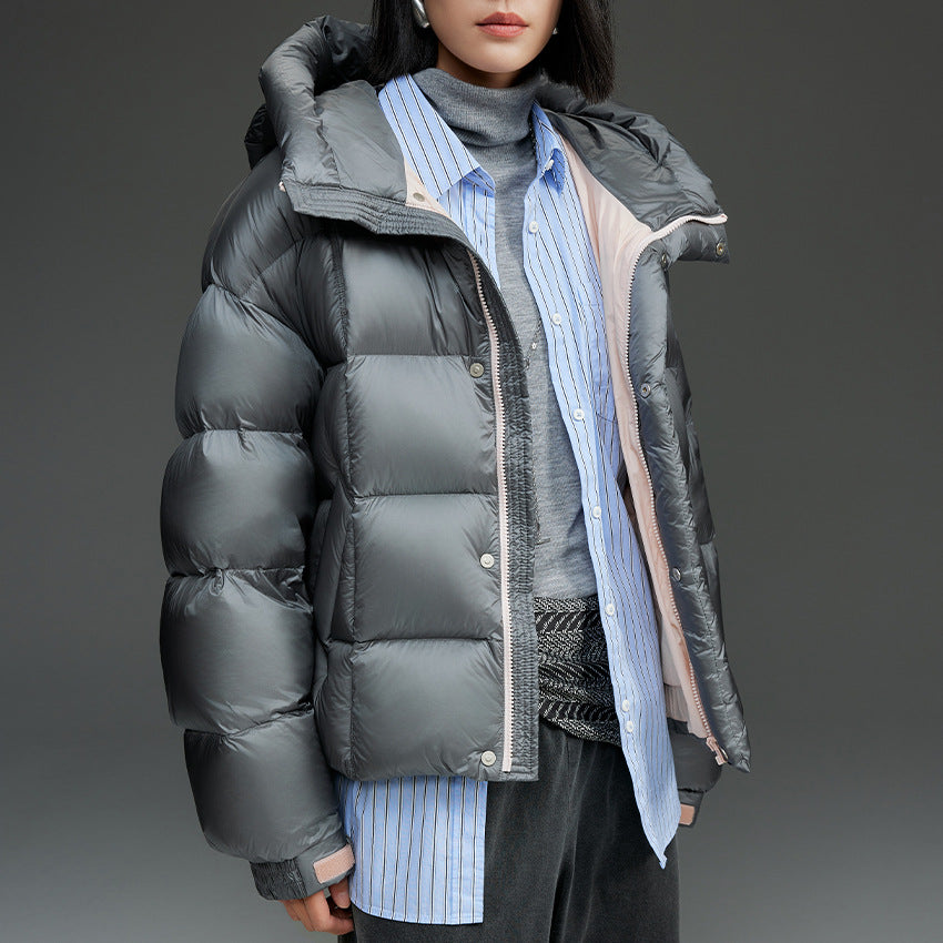 Women Short Quilted Down Jacket with Hood