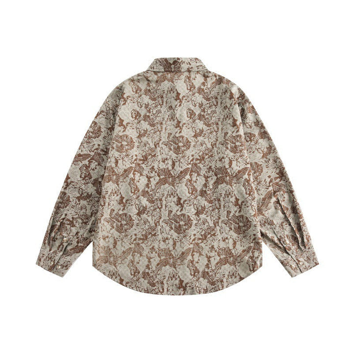 Unisex Oversized Shirt Jacket with floral jacquard structure and rounded hem