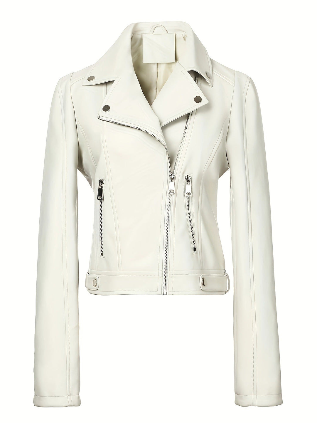 Women short fitted biker jacket made of Nappa leather with asymmetrical zip
