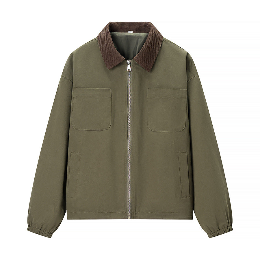 Women’s short jacket in workwear style with cord collar, zip and patch chest pockets