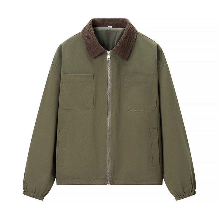 Women’s short jacket in workwear style with cord collar, zip and patch chest pockets