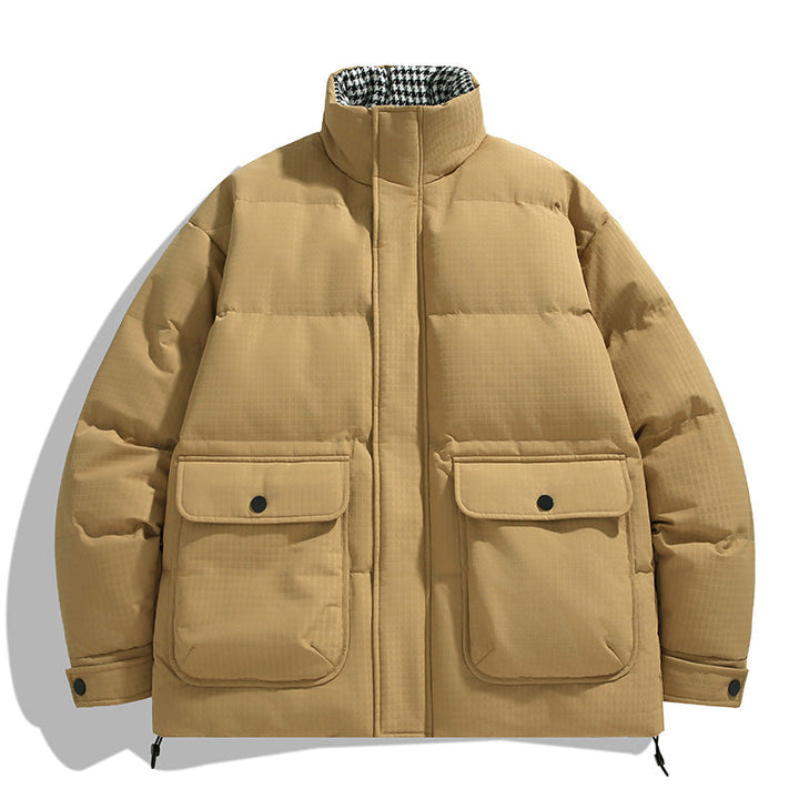 Unisex Padded Quilted Jacket with Large Flap Pockets, Stand-Up Collar, and Ripstop Structure