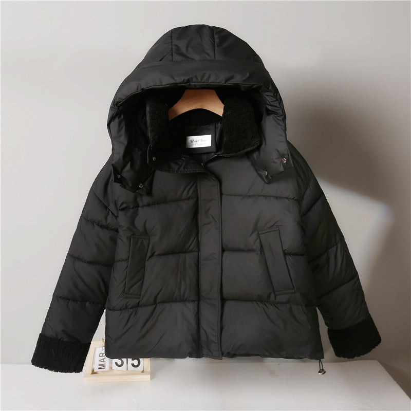 Womens non-padded short jacket in boxy cut with sherpa collar and adjustable drawstring hem