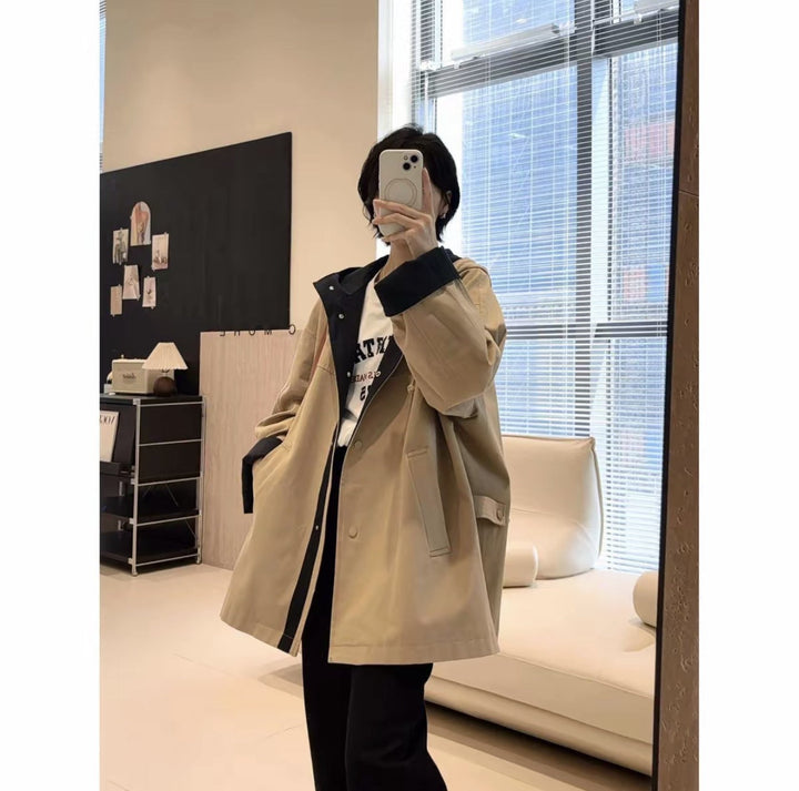 Unisex Oversized utilitarian Trench Coat with contrasted lining and hood