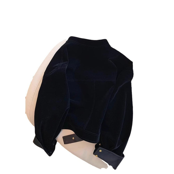 Ladies Stylish Velvety Transitional Jacket with Leather Accents
