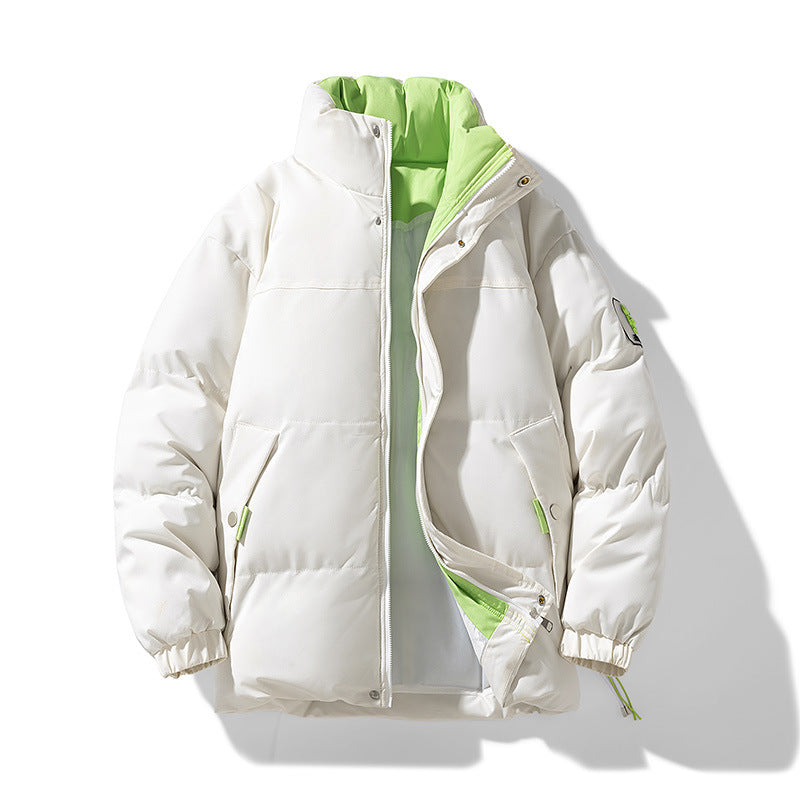 Women Padded Quilted Jacket with High Stand-Up Collar, Contrasted Lining and Drawstring