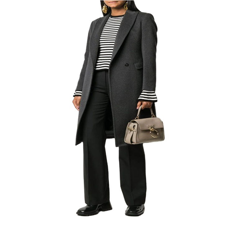Women Slim Tailored Long Coat with Shawl Collar, fitted seam guidance and concealed button placket
