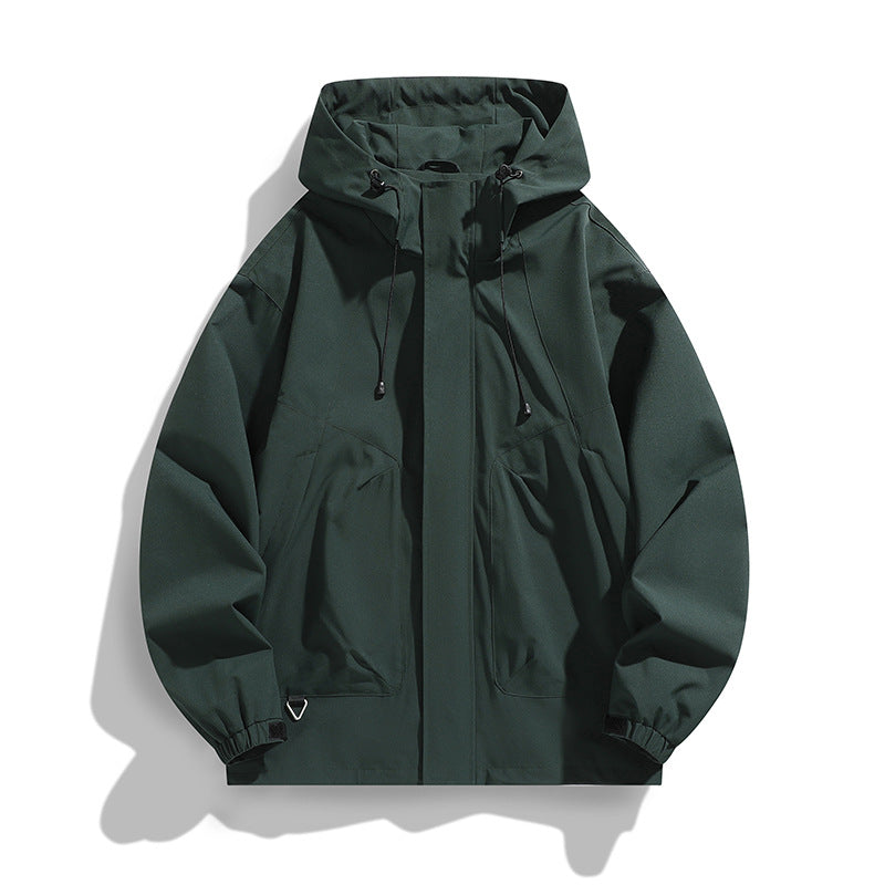 Unisex Lightweight Waterproof Utility Hoodie Jacket with Adjustable Cuffs and Large Pockets