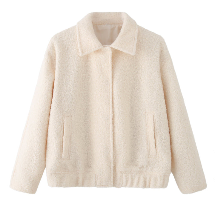 Ladies Teddy Boxy Jacket with Shirt Collar, Insert Pockets and Elastic Hem