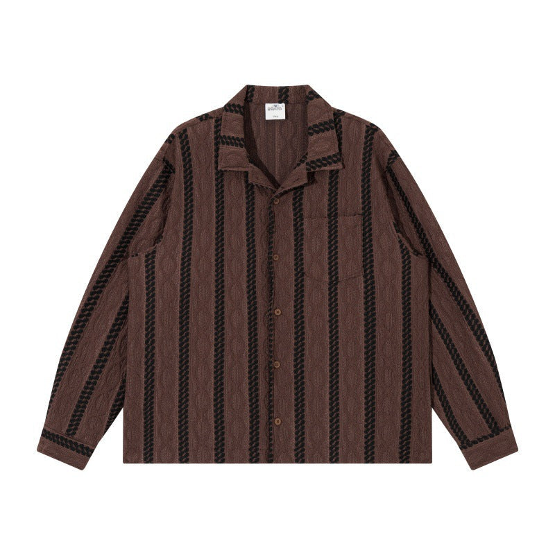 Unisex Lightweight Shirt Jacket with Camp Collar, Relaxed Fit and Vertical Braid Stripe Pattern