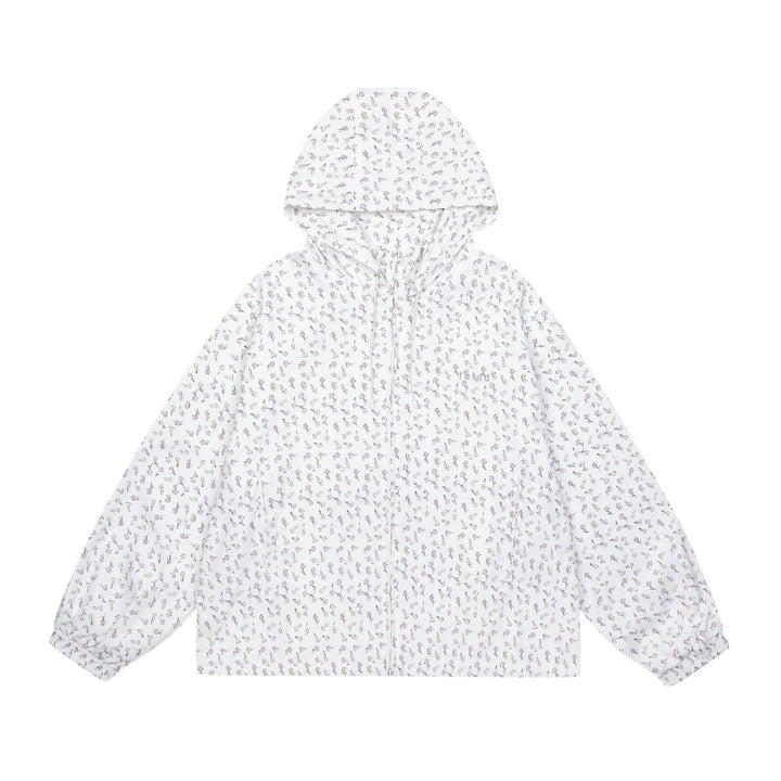 Women’s lightweight hooded jacket with floral allover print and elastic cuffs