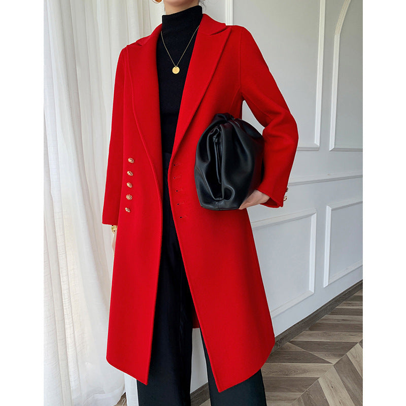 Women Elegant Wool Trench Coat