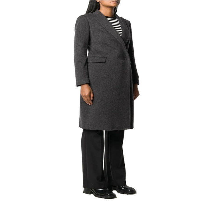 Women Slim Tailored Long Coat with Shawl Collar, fitted seam guidance and concealed button placket