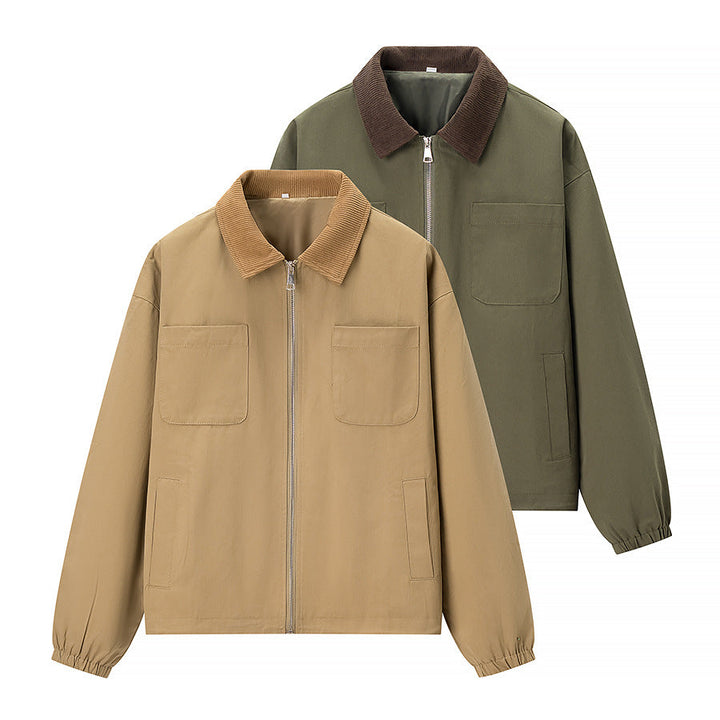 Women’s short jacket in workwear style with cord collar, zip and patch chest pockets