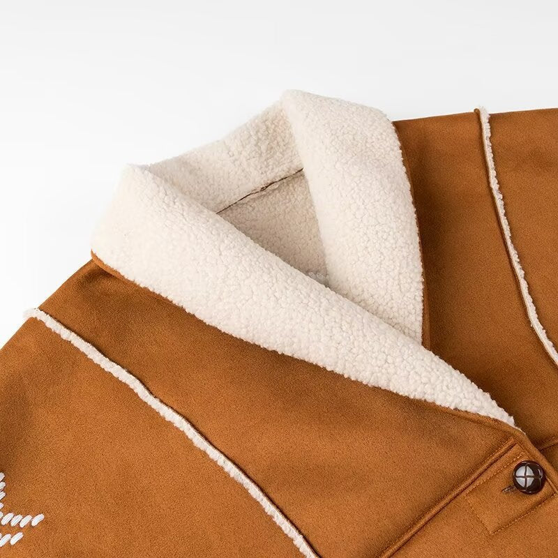 Women’s knitted jacket in lambskin look with shawl collar