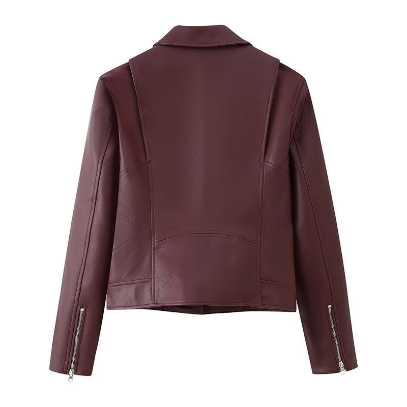 Ladies biker jacket made of vegan leather with asymmetrical zip