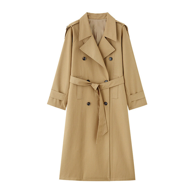 Women Elegant Trench Coat with Waist Belt