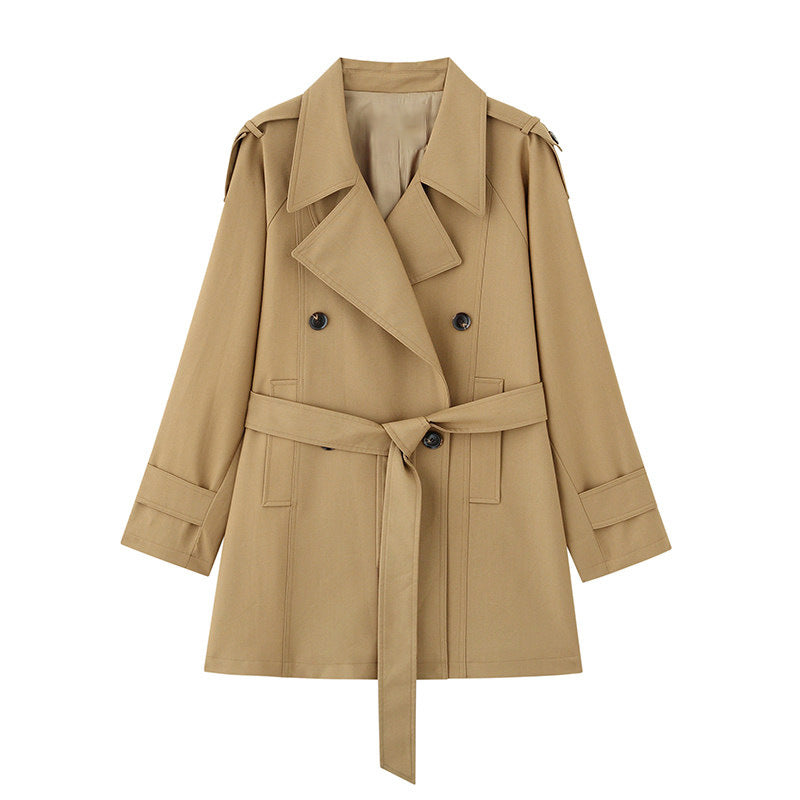 Women Elegant Trench Coat with Waist Belt