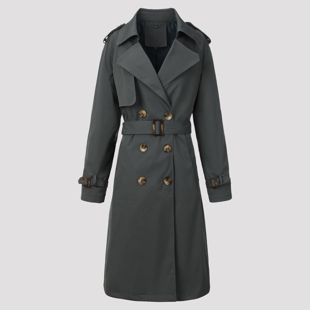 Women Classic Double-Breasted Trench Coat with Belt and Epaulettes