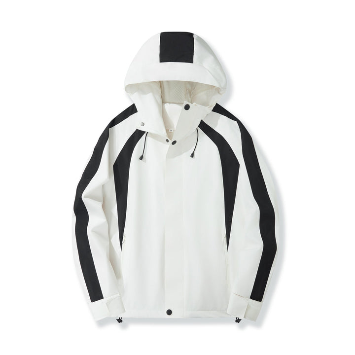 Women Lightweight Hooded Rain Jacket with Contrast Stripes and Mesh Lining