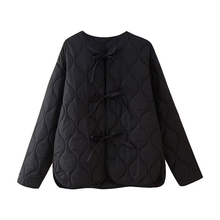 Women geometric quilted oversized liner jacket without collar